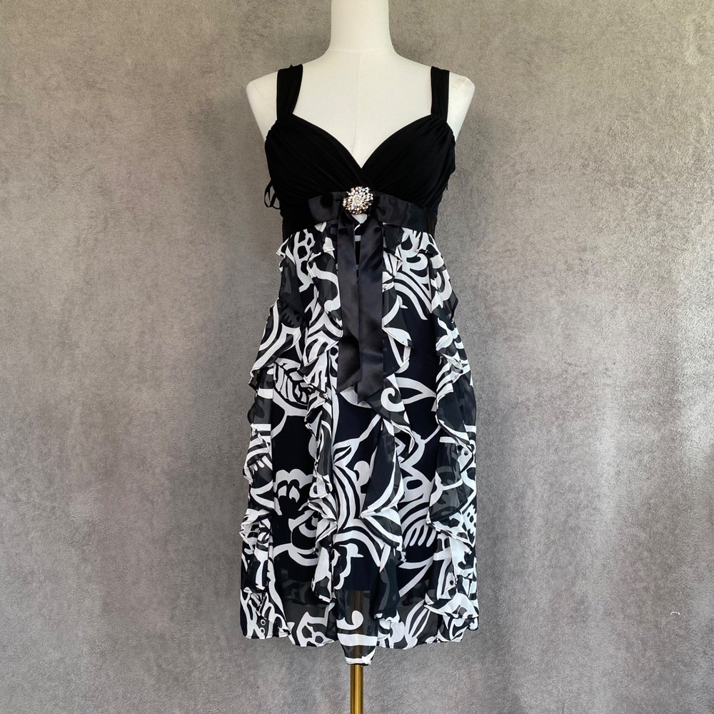 Y2K Betsy & Adam Babydoll Mini Dress Size 6 Small Tiered Ruffles Whimsigoth